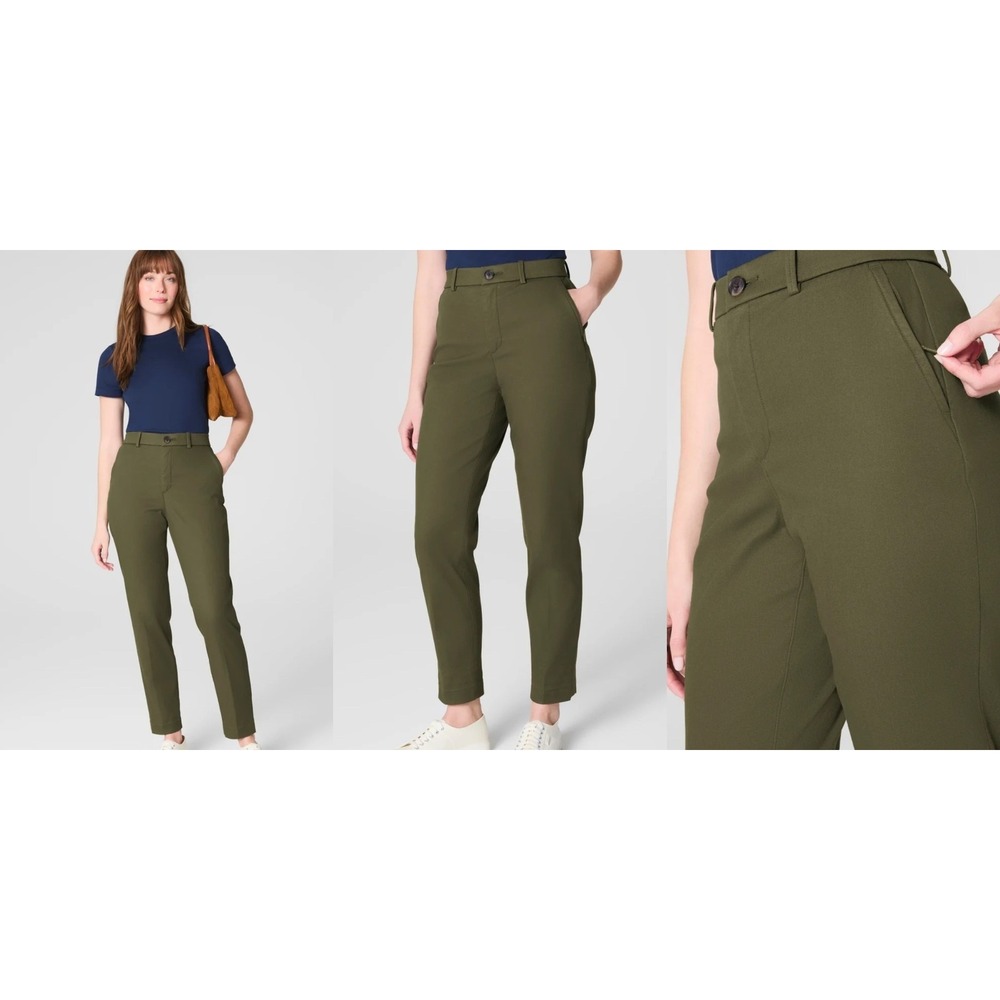 Spanx Ankle Pants Womens 2X Olive Green Supersmooth Stretch Twill Slim Straight